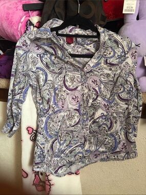 Women's Paisley Button-Front Shirt - Purple/White